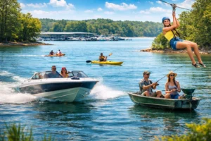 Boating, kayaking, fishing, and ziplining on Pickwick Lake on a sunny day