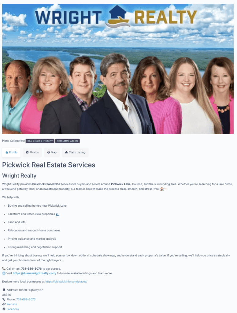 List Your Business on Pickwick Info